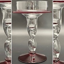 Krosno Jozefina Art Glass Spiral Twisted Burgundy Pillar Candleholder Poland 6