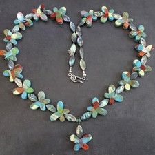 KEWA ARTIST Jolene Bird MULTI-STONE INLAY Butterfly NECKLACE SantoDomingo Pueblo picture
