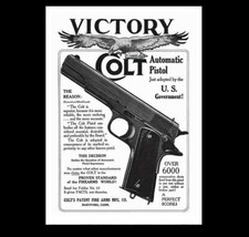 Vintage 1911 Colt 45 Pistol PHOTO Ad Print Military War Army Gun Wall Decor Bar picture