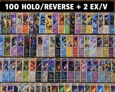 100 Holo/Reverse Holo Pokemon Card Bundle | 2 EX/V/Double Rare | Shinies + Rares picture