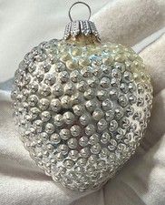 Vintage Bumpy Heart Embossed Outdent Silver Glass Christmas Ornament - Germany picture