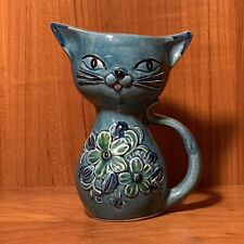 Vintage 50s Anthropomorphic Turquoise Blue Atomic Kitschy Cat Creamer Pitcher 7” picture