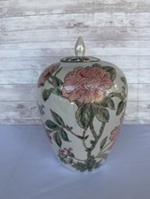Vintage WBI Chinese Porcelain Ginger Jar With Lid 11” Chinoiserie Pink Peony picture