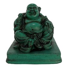 Turquoise Resting Hotei Laughing Buddha on Base Figurine 3.25 Inch Made in Nepal picture