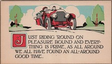 Vtg Art Deco Car Humor Postcard Red Touring Auto Family Ride Pleasure Davis I31 picture