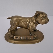 Vtg Brass Cast Metal Boxer Dog Figurine Breed Name Mounted Base Stand 5.5