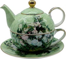 Porcelain 13 OZ Tea for One Teapot and Cup Set Vintage Floral Ceramic Tea Set Eu picture