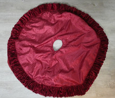 VTG Stratford Home Red Velvet & Satin Christmas Tree Skirt Ruffle 55