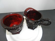 Vtg - Avon 1876 Cape Cod Ruby Red Collection Sugar Bowl & Creamer Set picture