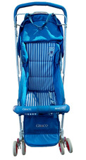 Vintage 1980's Graco Stroll A Bed Adjustable Baby Stroller Blue White Stripes  picture