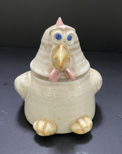 Vintage Studio Pottery Chicken Coin Bank Folk Art Ceramic 6