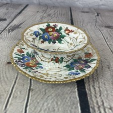 Antique Austrian Porcelain Teacup and Saucer Hand Painted Floral Gold R Briggs picture