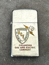 1965 Zippo Slim Flat Bottom Lighter Oklahoma Gas & Electric Co ~ Ready Kilowatt picture