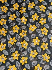 VTG 60'S JC PENNEYS BLACK&YELLOW SEMI SHEER COTTON&POLY PRINT CLOTH FABRIC 1.5YD picture