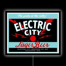 Electric City Beer of Kaukauna, Wisconsin NEW LED Hanging Lighted Sign: 18x23