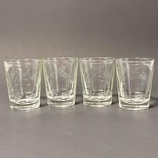 Vintage Etched Wheat Shot Glasses Clear Glass Set 4 Mid Century Barware 2.25in picture