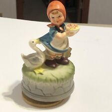 Vintage Himark Girl with Duck Figurine~ Musical Rotating picture