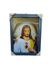 Vintage Jesus 3D Hologram Picture Frame Lenticular Holographic Rare 15”x11” picture