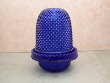 Vintage Geo. Davidson England Diamond Cut Cobalt Blue Glass Fairy Lamp picture