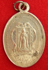 Vintage MARY Medal JESUS SCAPULAR SACRED HEART Aluminum Catholic Pendant picture
