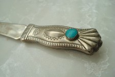 Vintage Fred Harvey Era Nickel Silver Turquoise Native American Letter Opener picture