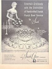 L. E. Smith Glass Mt Pleasant PA Punch Bowl Set Crystal Vintage Print Ad 1962 picture
