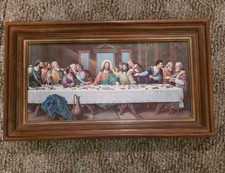 Vintage Last Supper Art Print Dicksons Wood Framed Jesus 12 Apostles Religious  picture