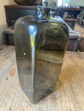 Green Antique 1700's Hand Blown Case Gin Bottle Open Pontil 18th c picture