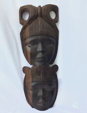 Wood Double Face Ivory Coast Tribal Art African Mask 14” Tall picture