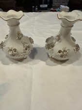 Pair of Vintage Lefton Hand-Painted Floral Bud Vases with Gold Trim 1950s Japan picture