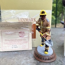 Vanmark Red Hats Of Courage “Shoveling” Fire Fighter Sculpture 2001 picture