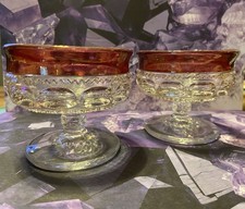 Vintage Indiana Glass Kings Crown Cranberry Champagne/Sherbert Glasses Set Of 2 picture