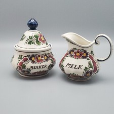 Vtg Hand Painted Floral Cream Sugar Set Suiker Melk Afina Rijnsburg Holland picture