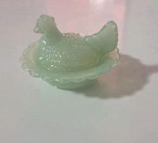 Mosser Glass Mini Hen on Nest Salt Cellar~Jadeite Green picture