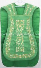 GREEN Roman Chasuble Fiddleback Vestment & 5 piece mass set IHS embroidery,FELT  picture