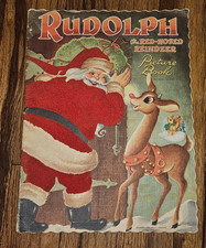 Vintage 1951 Rudolph the Red Nosed Reindeer Linen WHITMAN Picture Story Book picture