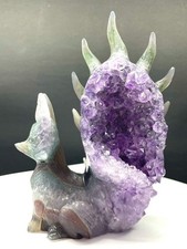 0.93LB Natural Amethyst Agate Quartz Carved Nine-tailed fox Crystal Reiki Decor picture