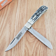 Marbles Jumbo Trapper Pocket Knife Stainless Clip/Spey Blades Stag Bone Handle picture