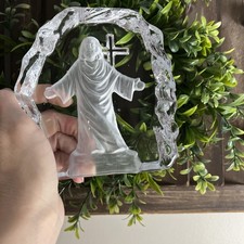 Glass Jesus Christ 3D Figurine Cross Tomb Resurrection Etched Frosted picture