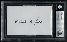 Albert Sabin d1993 signed autograph 2.5x4 Cut Developed Oral Polio Vaccine BAS picture