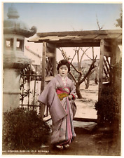 Japan, Singing Girl in Idle Moment, Vintage Geisha Print, Albumin Print Aqu picture