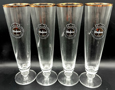 Set of 4 WARSTEINER Gold Rimmed Beer Flutes Glasses German MAN CAVE picture