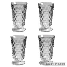 Vintage Colony Whitehall Cubist CIear Glass Footed Tea Goblets Set *4* Retro Hom picture