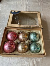 6 Vtg Glass DBGM West Germany Lanissa Shiny Brite Stencil Star Glitter Ornaments picture