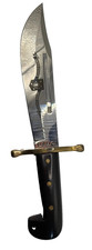 V-44 Style USMC Marine Raiders Bowie Knife Etched Blade Tooled Leather Sheath picture