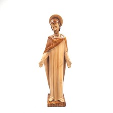Vintage Mid Century Jesus Christ Statue Made in Spain Open Arms Halo Faux Wood picture