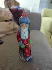 Vintage 1997 Russian Carved Wood Painted Santa Signed 7