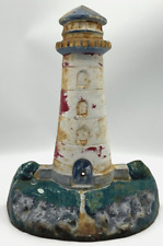 Large Heavy Vintage Cast Iron Painted Lighthouse Door Stop picture