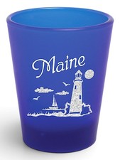 MAINE NAUTICAL COBALT BLUE FROSTED SHOT GLASS SHOTGLASS picture