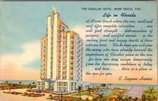 1942 THE CADILLAC HOTEL MIAMI BEACH FLORIDA C. EUGENE HAMES POSTCARD picture